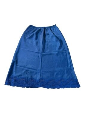 Vintage Barbizon Blue Satin Lace Slip Skirt USA Made Small